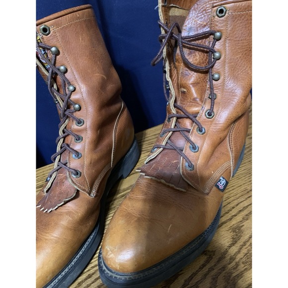 Justin Workboot Mens Size 11 D USA Brown Leather Lace Up Work Boots 0762 - Picture 3 of 13